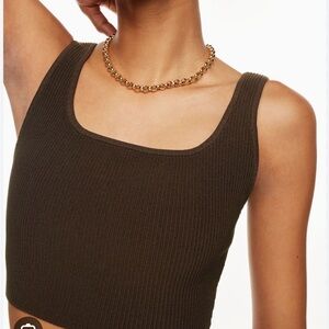 Aritzia babaton sculpt knit crop tank top square neck xs brown